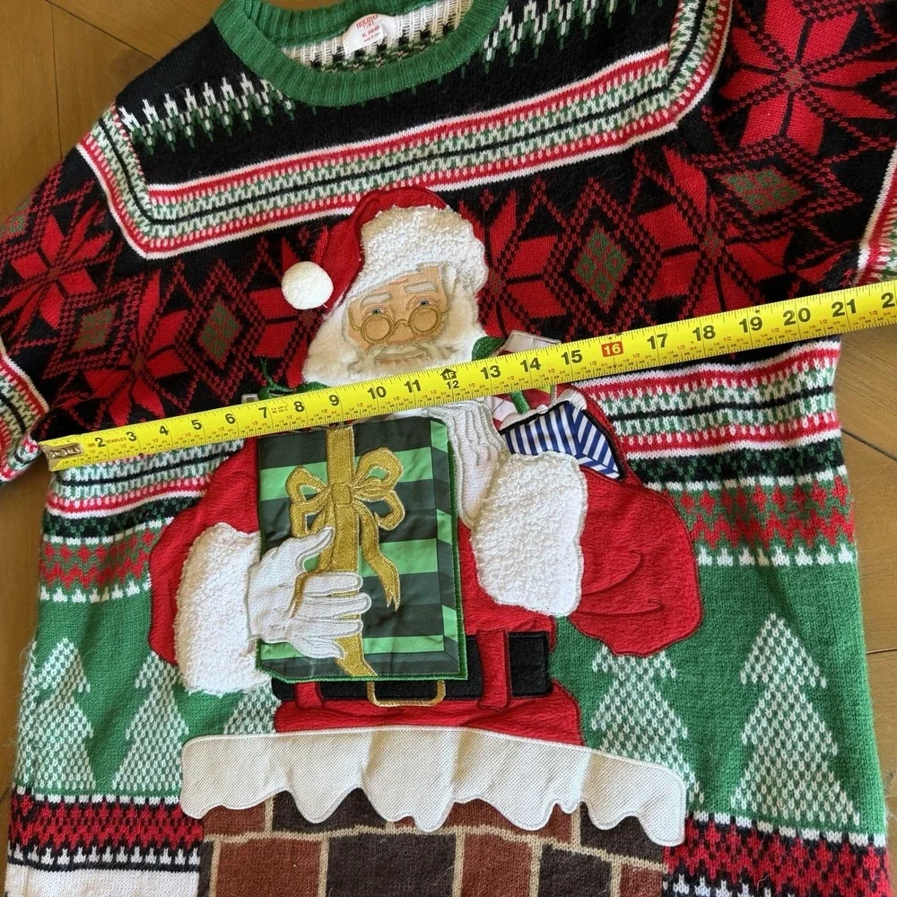 Holiday‎ Time Ugly Christmas Sweater XL 46-48 Santa Chimney 3D Knit Holiday